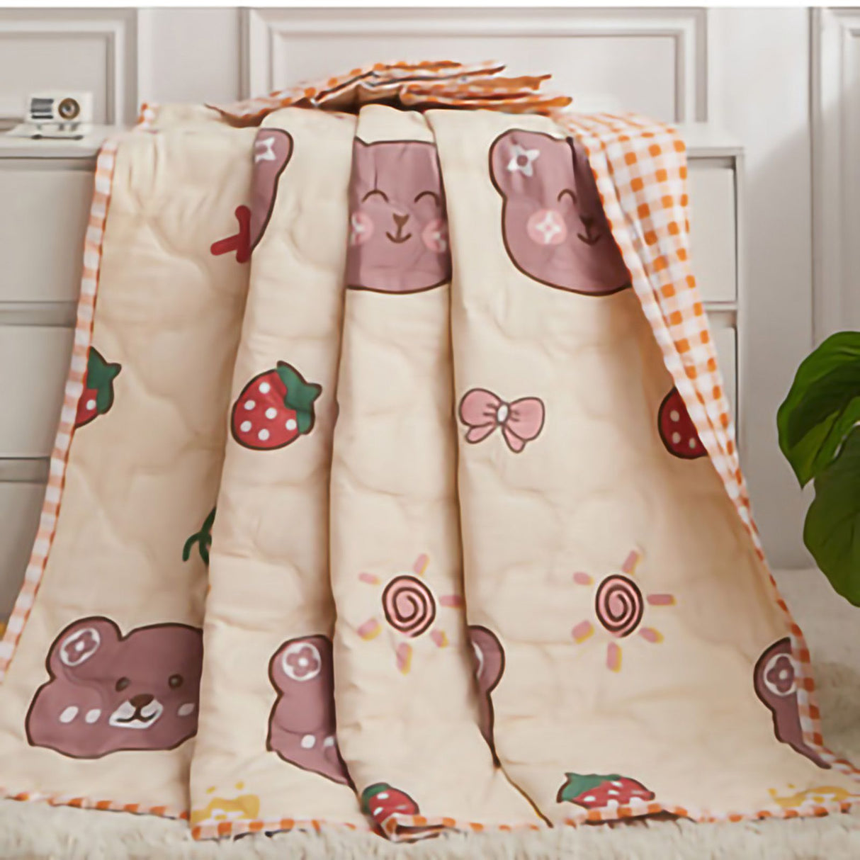 Summer Air Conditioner Quilt Machine Washable Soft Breathable Portable Air Conditioner Blanket Summer Comforter Cute Bear 150x200cm