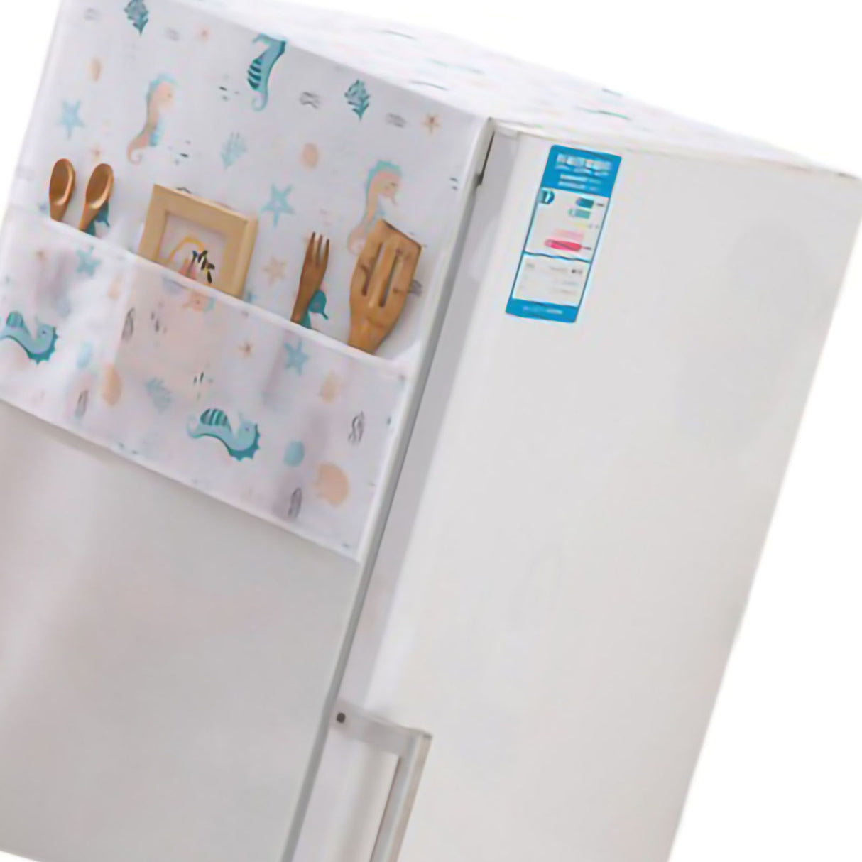 Refrigerator Dust Cover PEVA Home Water and Oil Proofing Refrigerator Cover Towel for Kitchen Seahorse House 130x55cm/51.2x21.7in