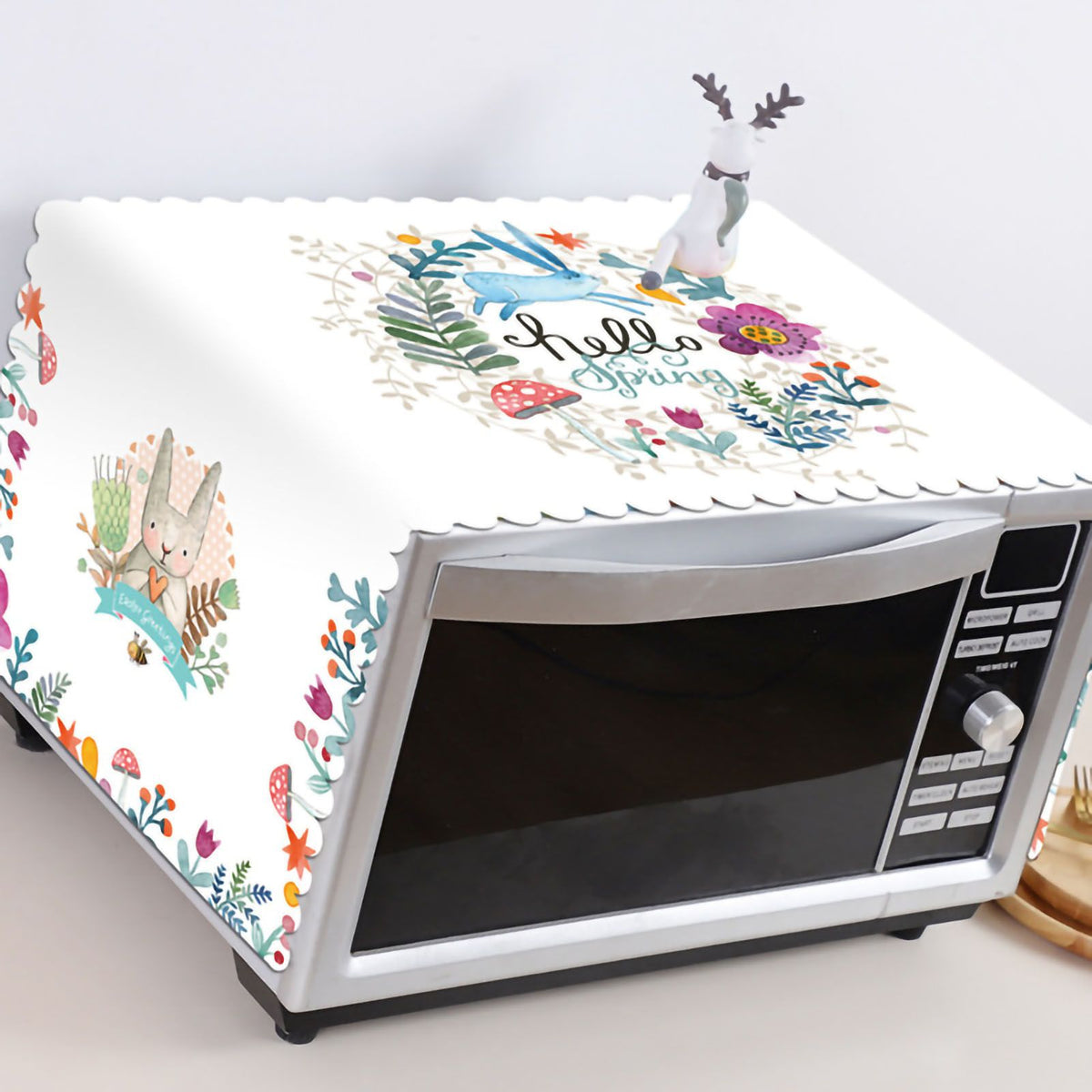 Microwave Cover Cloth Oven Cute Dust Proof Shiled Universal Oil Proof Nordic Style Simple Parts Blue Rabbit 35x100cm