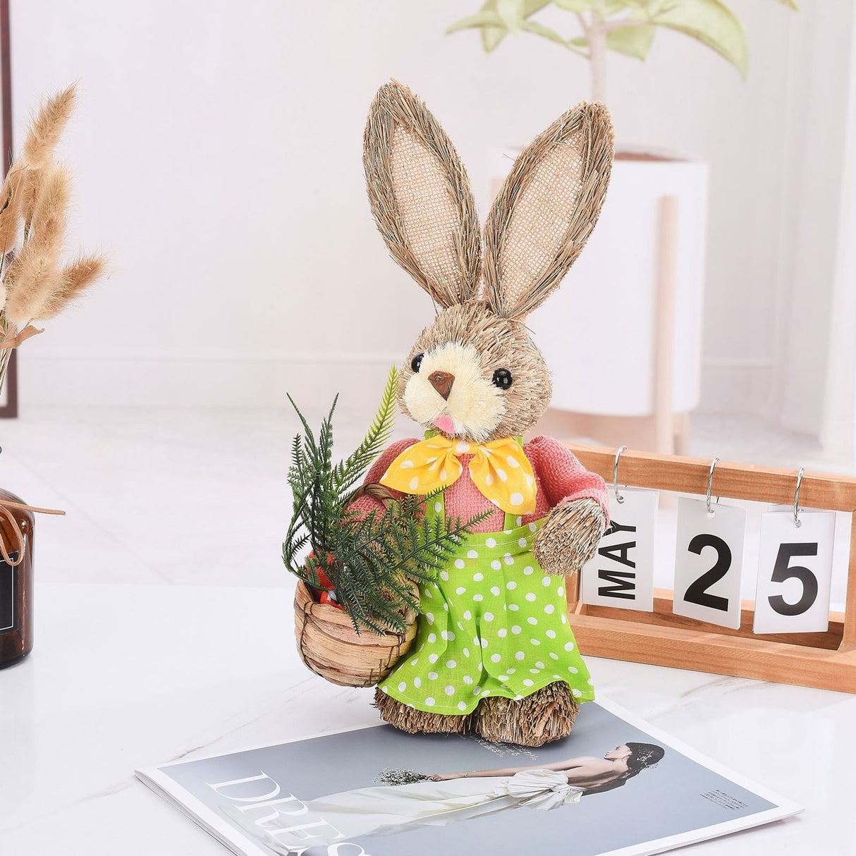 2pcs Easter Bunny Ornament Cute Rustic Rabbit Figurines Foam Decorative Bunny Home Decor 35cm