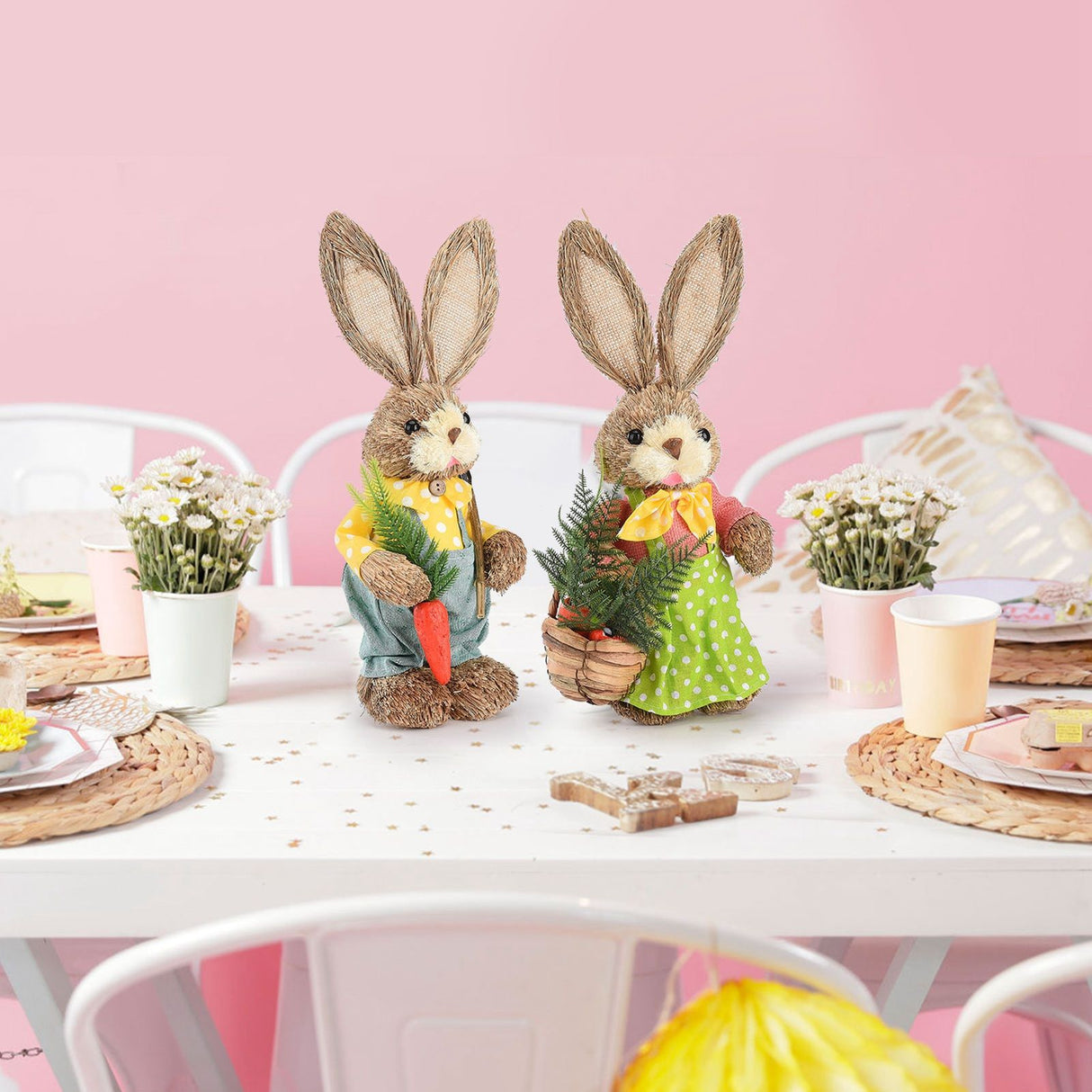 2pcs Easter Bunny Ornament Cute Rustic Rabbit Figurines Foam Decorative Bunny Home Decor 35cm