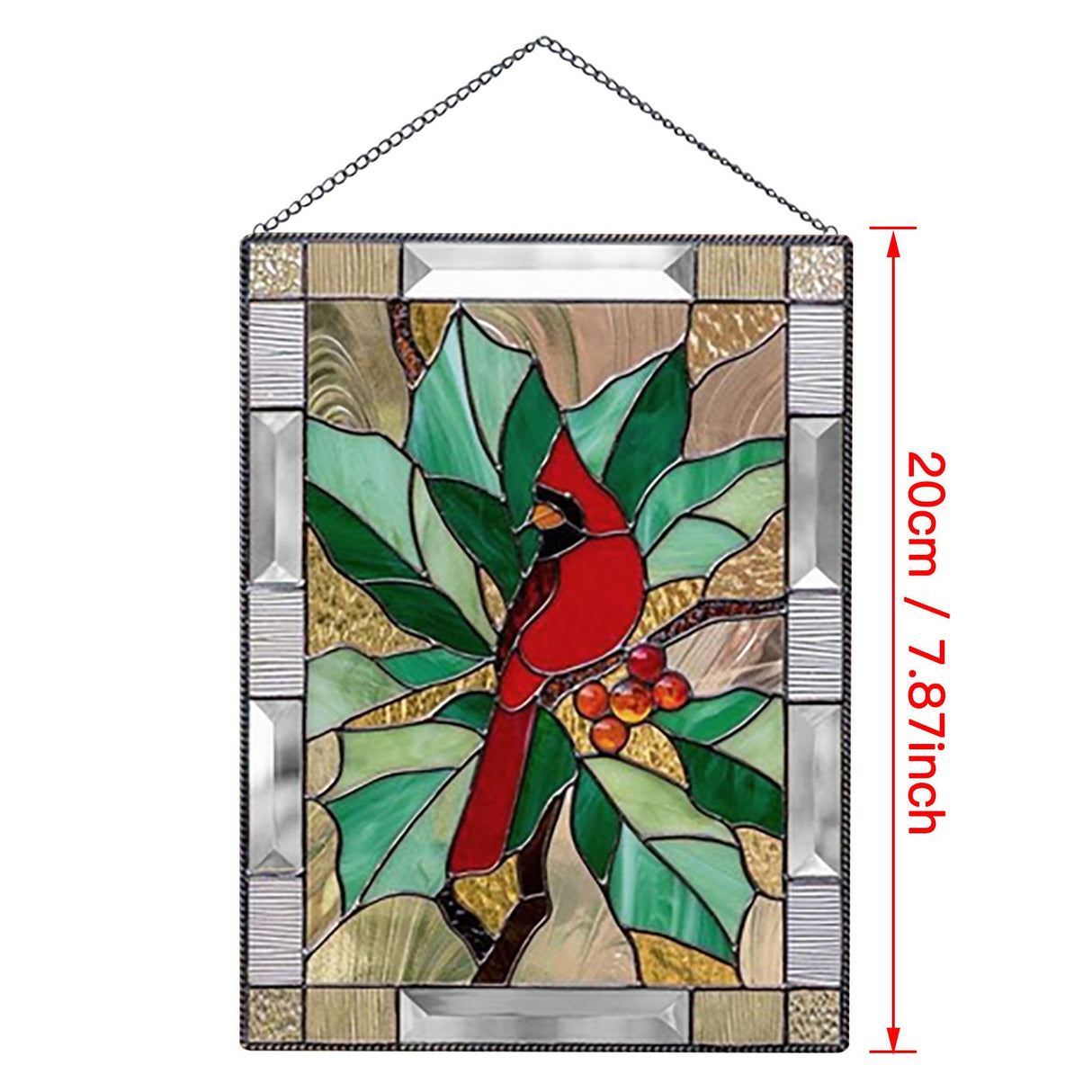 Cardinal Stained Window Panel Glass Window Hanging For Wall Decoration