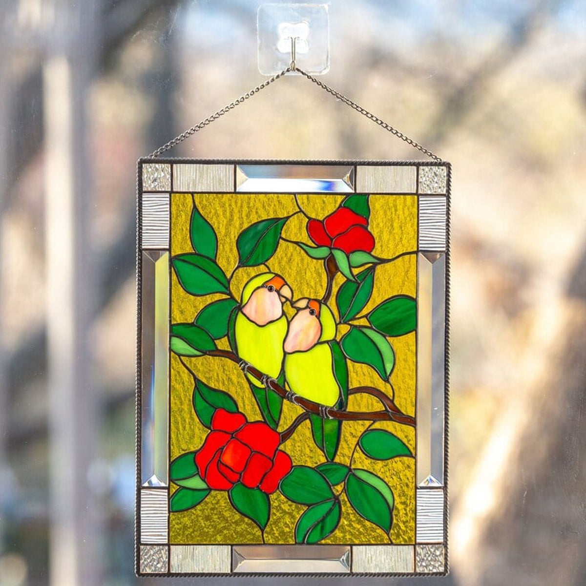 Cardinal Stained Window Panel Glass Window Hanging For Wall Decoration