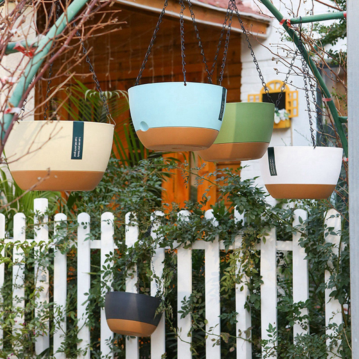 Hanging Double Chain Hanging Basket Planter Home Balcony Indoor Automatic Water Absorbing Basin