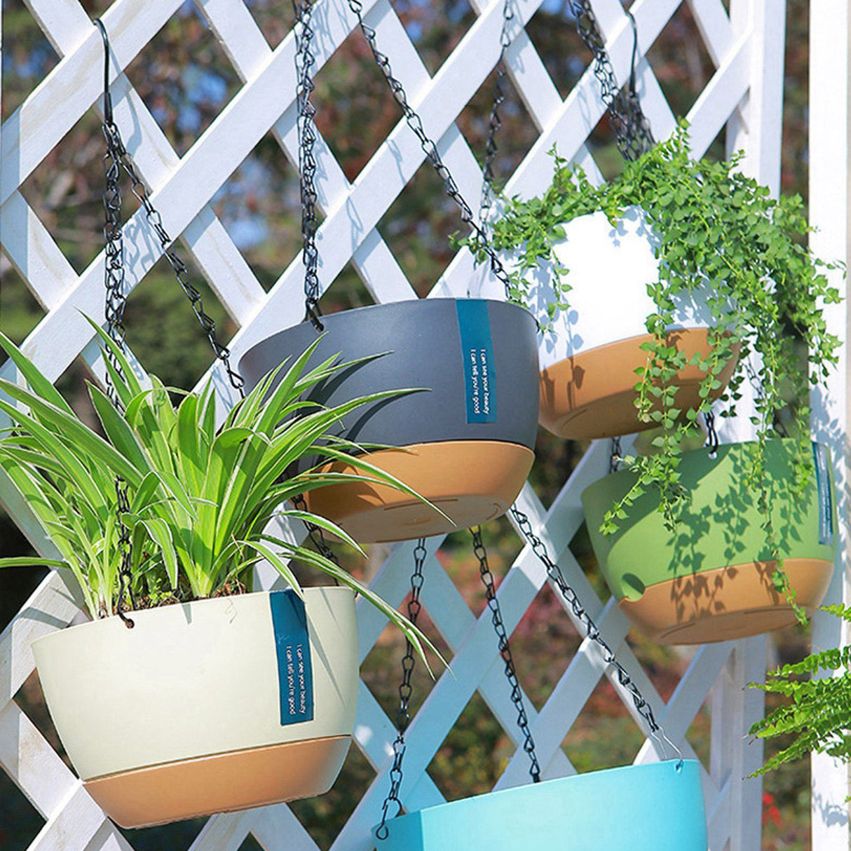 Hanging Double Chain Hanging Basket Planter Home Balcony Indoor Automatic Water Absorbing Basin