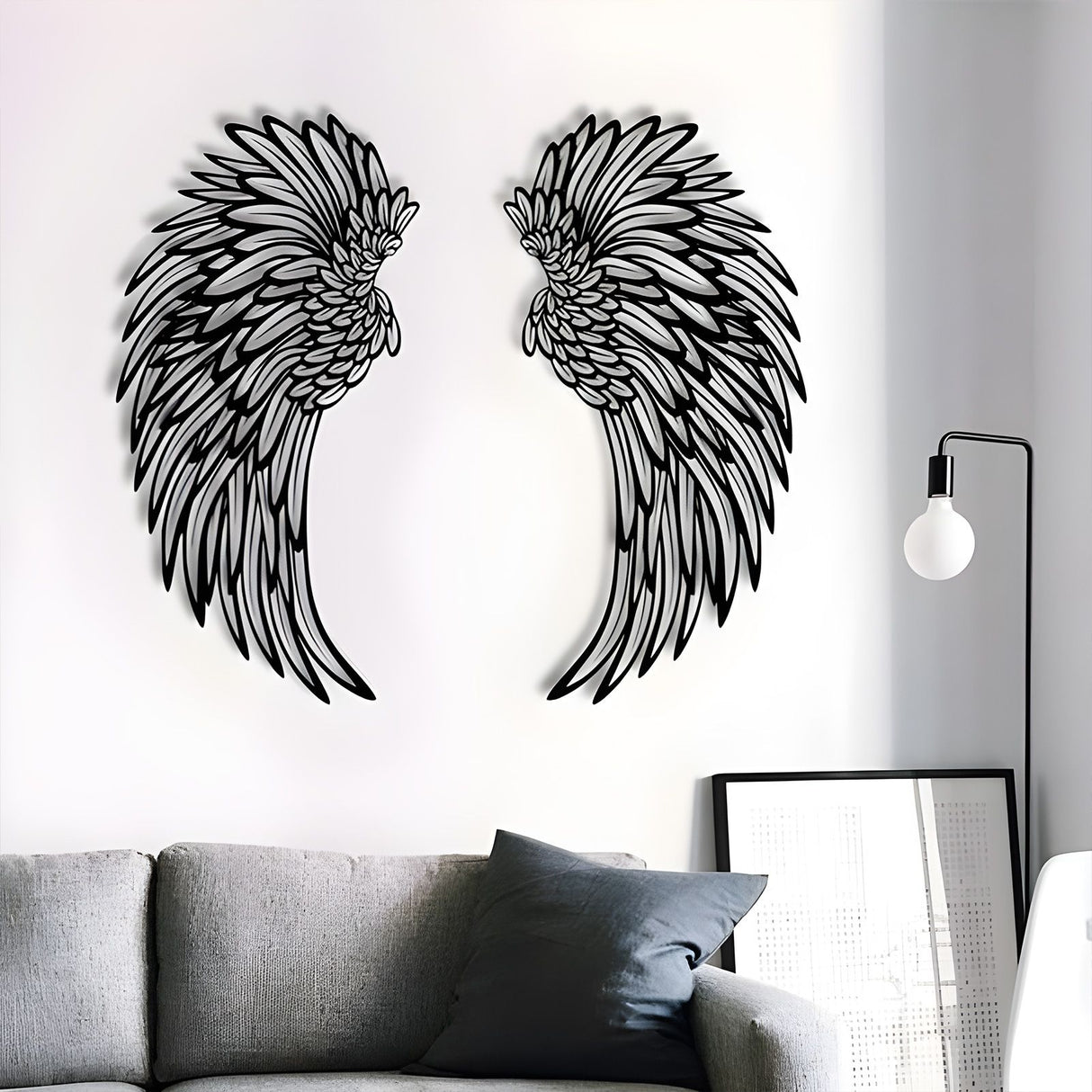1 Pair Angel Wings Metal Mural Wall Sculpture Decor for Living Room