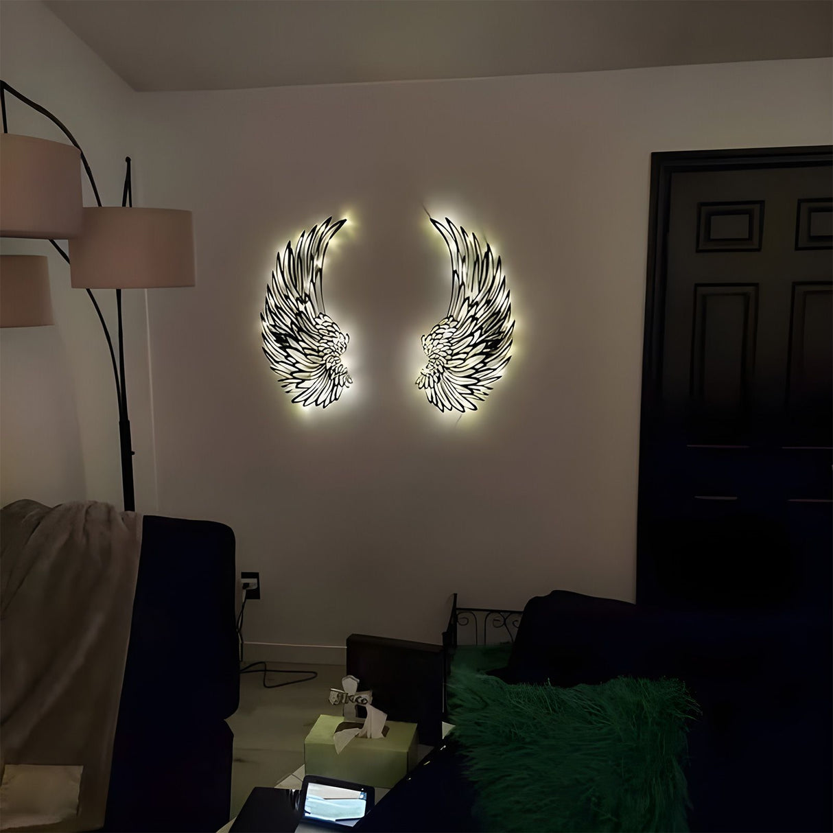 1 Pair Angel Wings Metal Mural Wall Sculpture Decor for Living Room
