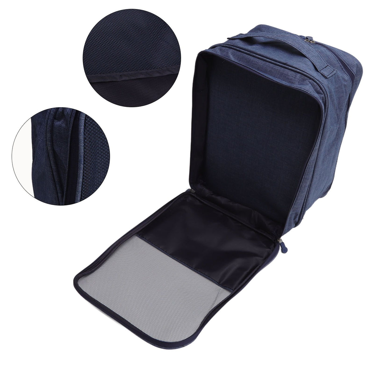 3 Layers Travel Shoe Bag Holds 3 Pair of Shoes Waterproof Portable Shoe Storage Bag for Travel Camping Daily Use Navy Blue