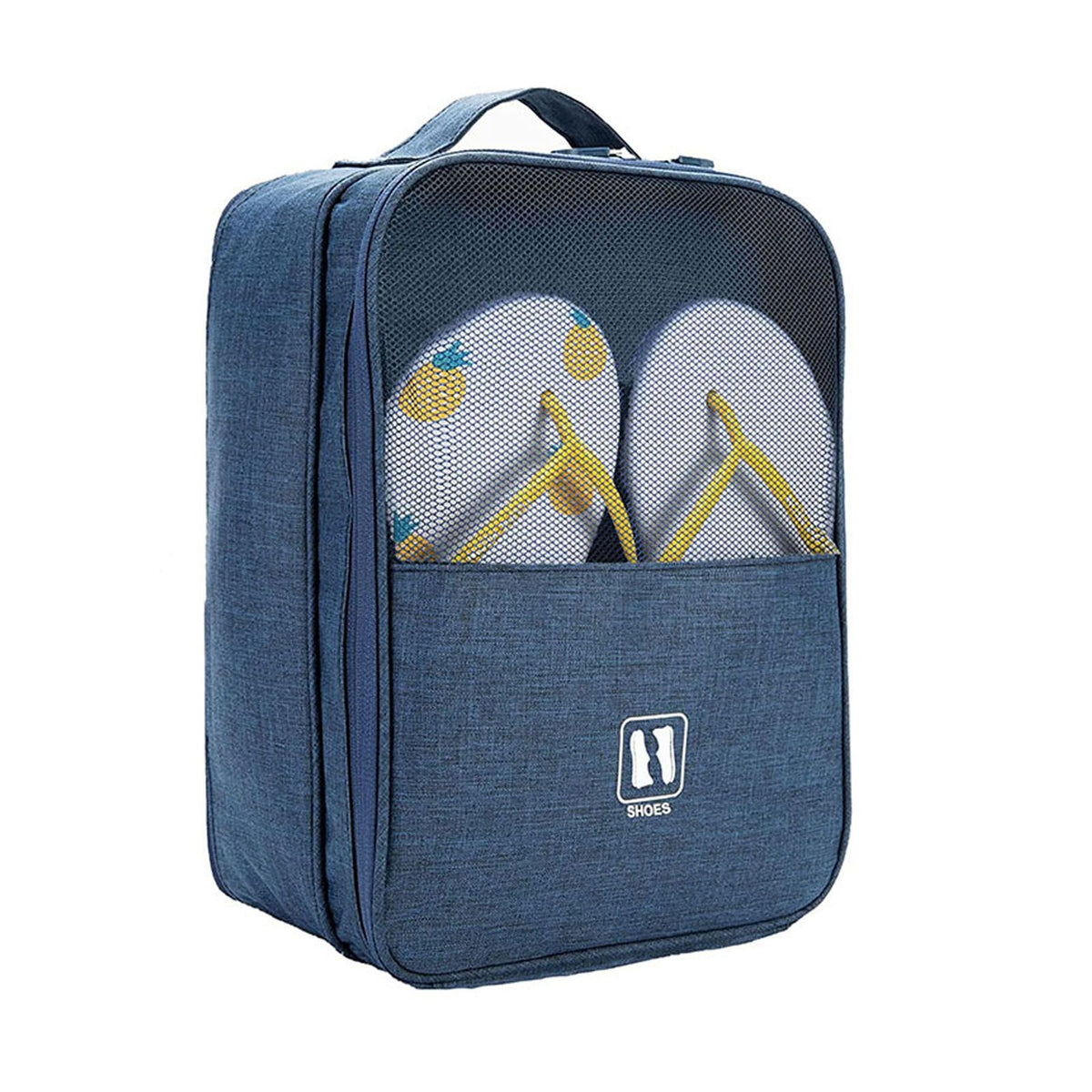 3 Layers Travel Shoe Bag Holds 3 Pair of Shoes Waterproof Portable Shoe Storage Bag for Travel Camping Daily Use Navy Blue