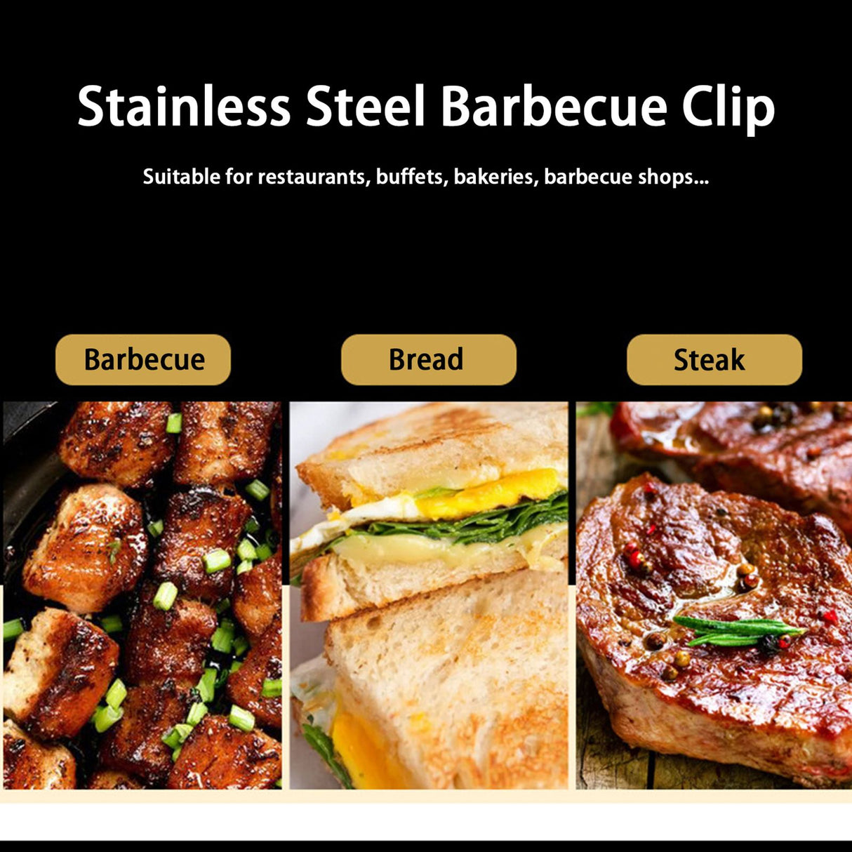 Kitchen Cooking Tong Stainless Steel Easy to Clean Teeth Mouth Steak Clip for BBQ Food 25.5cm Red