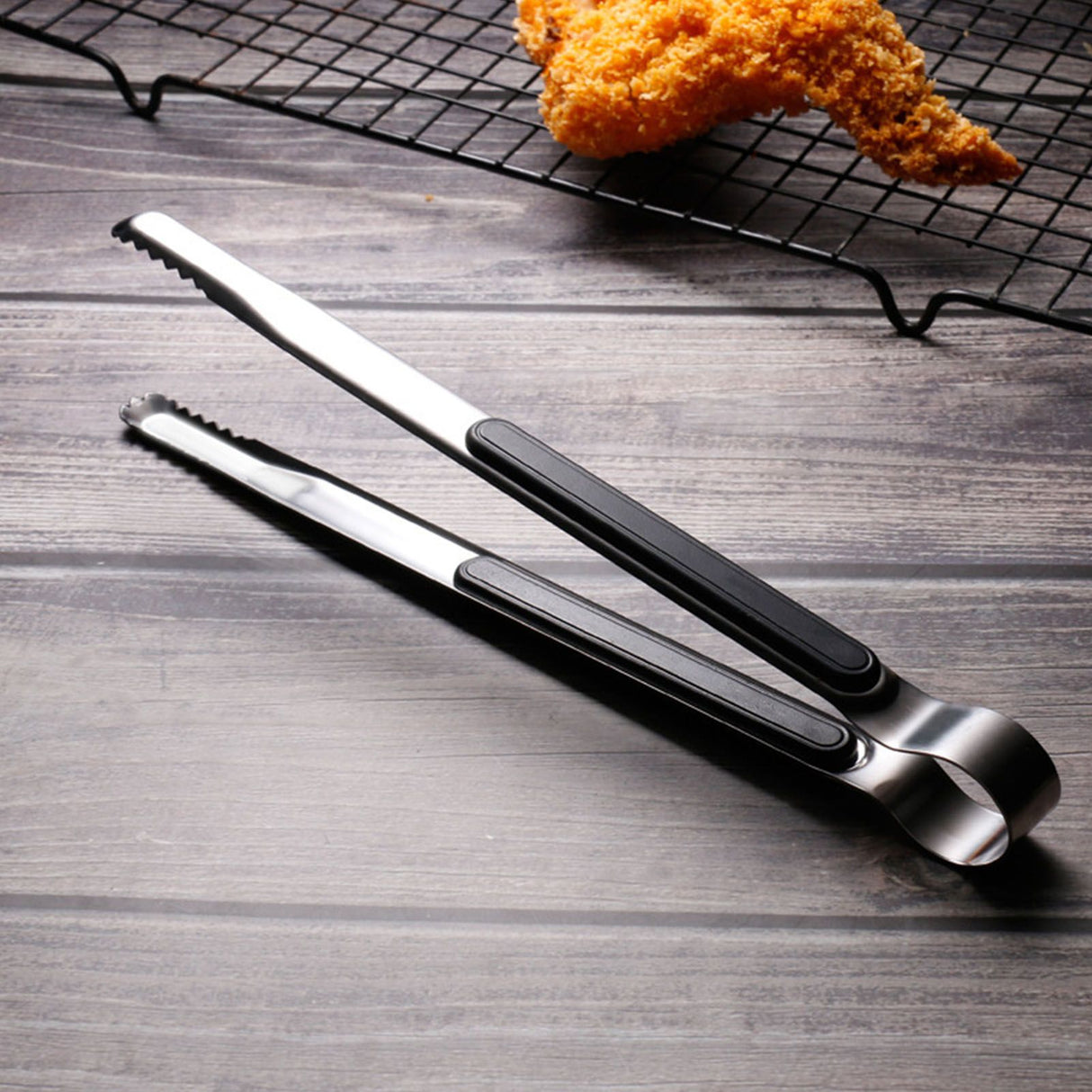 Kitchen Cooking Tong Stainless Steel Easy to Clean Teeth Mouth Steak Clip for BBQ Food 25.5cm Black