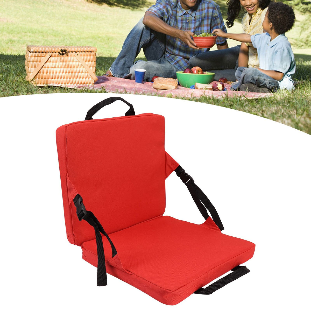 Outdoor Chair Cushion Portable Comfortable Oxford Cloth Foldable Stadium Seat Cushion Red