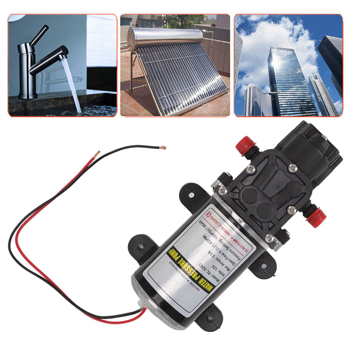 Diaphragm Water Pump Self Priming Intermittent Diaphragm Pump High Pressure Water Pump for Home Marine RL 3203(12V)