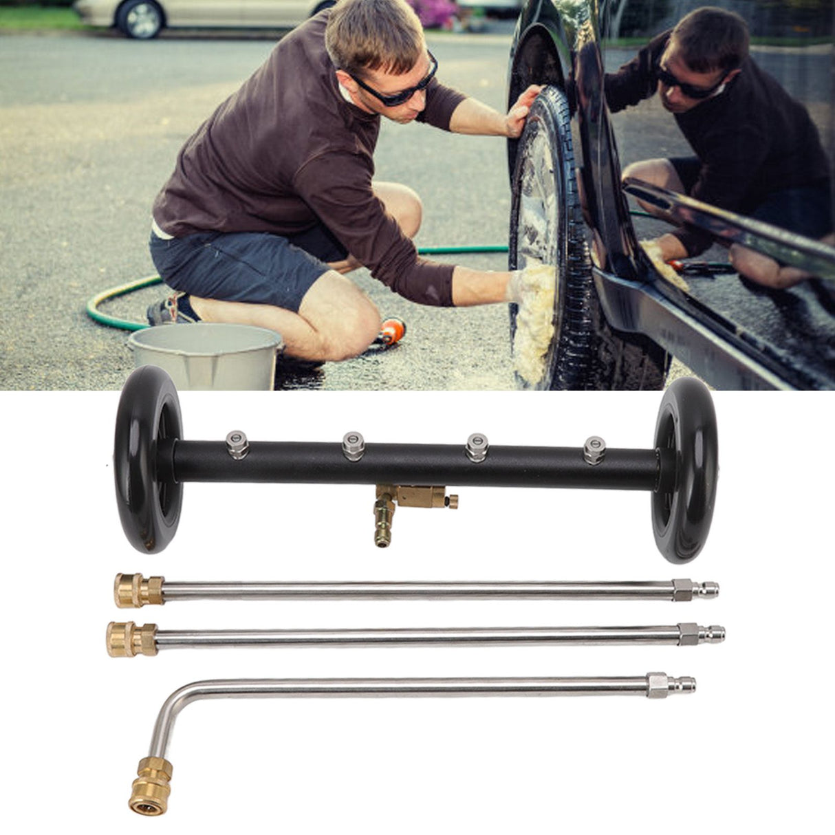 16in Under Car Washer Black with 1/4in Interface Undercarriage Cleaner Surface Cleaner for Cleaning Truck