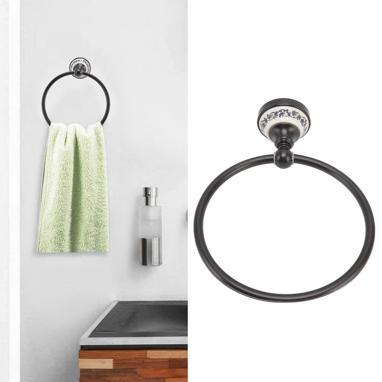 Towel Ring Bathroom Wall Mounted Stand Holder Rack Antique Brass Porcelain Accessories