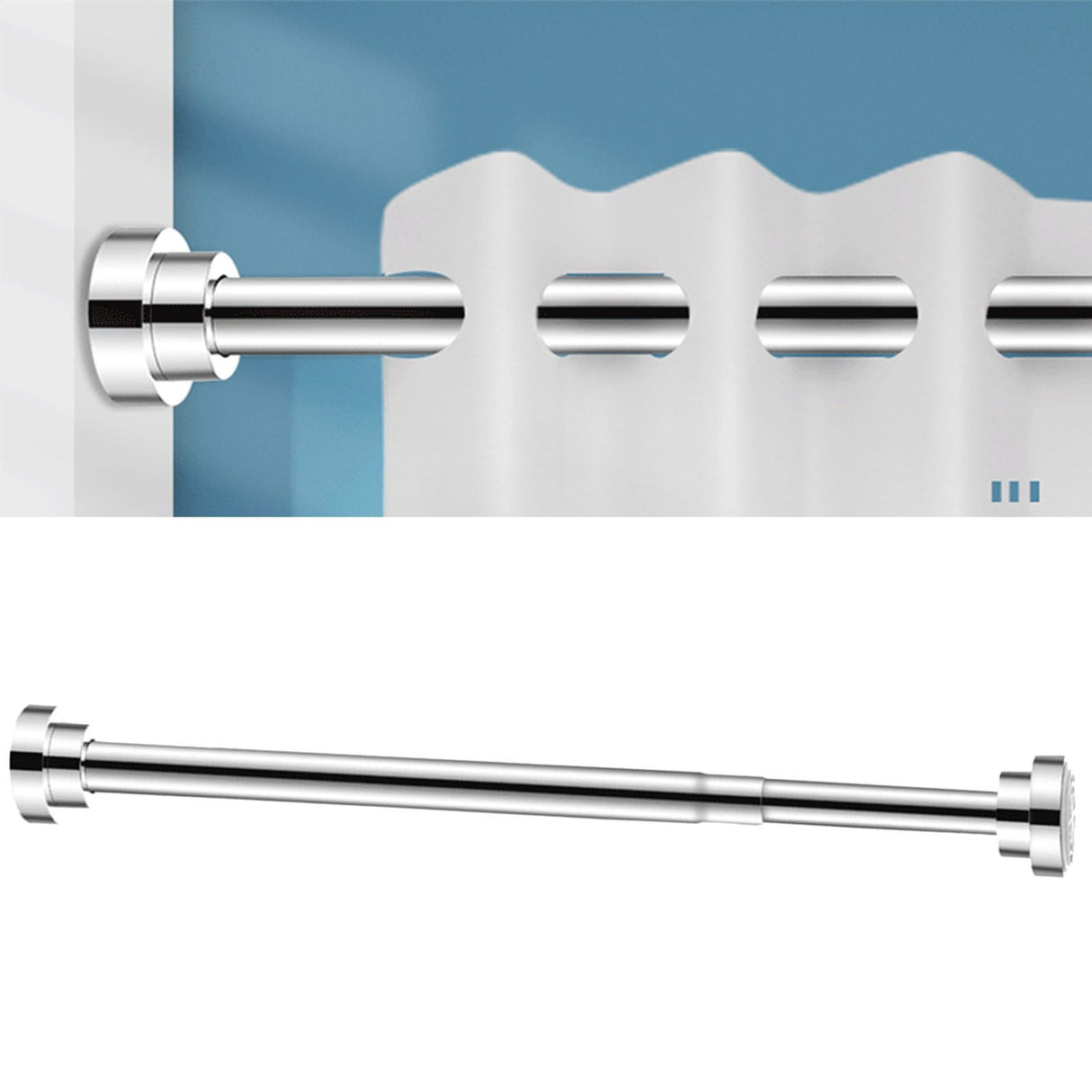 Adjustable Closet Rod Stainless Steel Punch Free Retractable Clothes Drying Rod for Bathroom Bedroom Closet 25 Tubes 55‑85cm