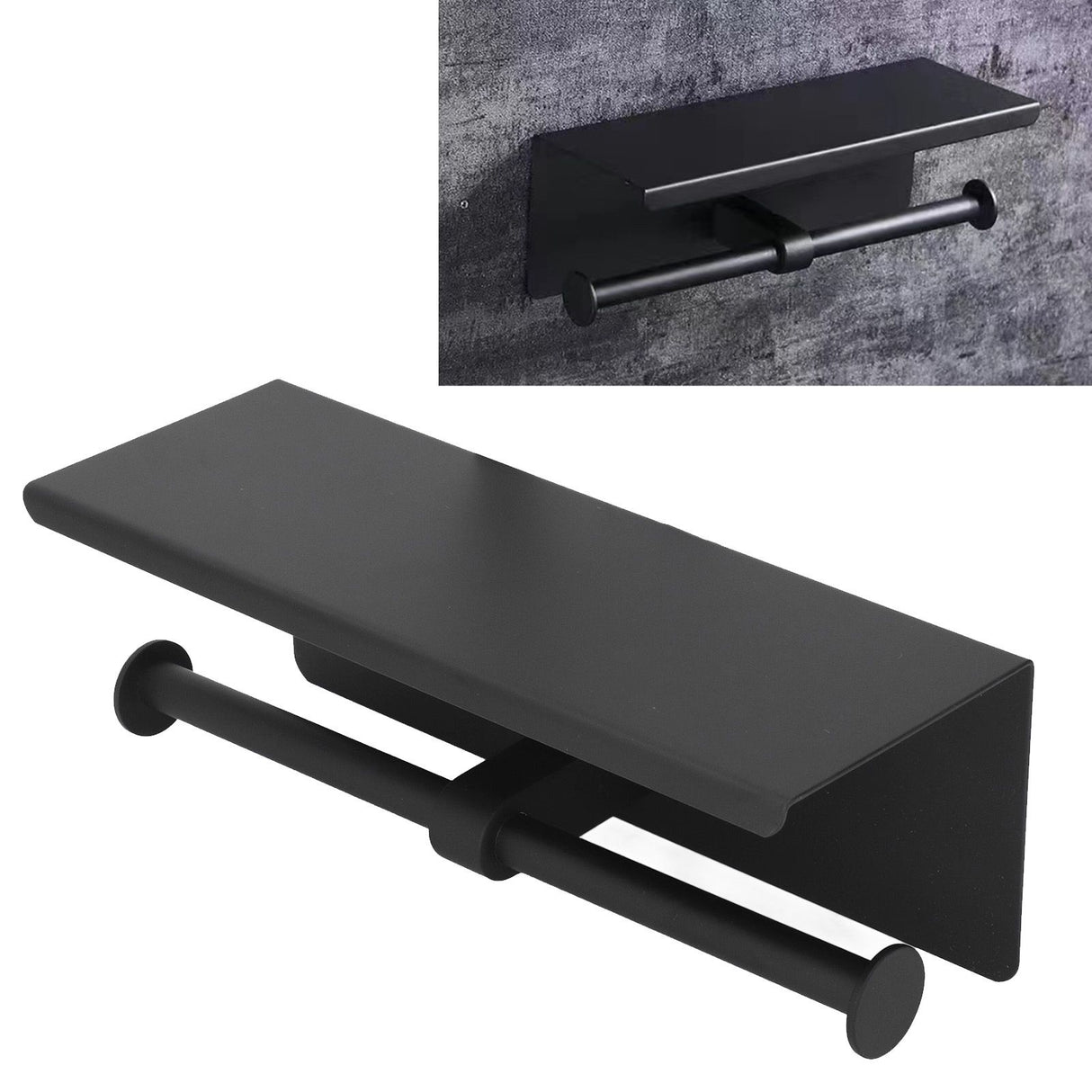 Stainless Steel Toilet Paper Holder with Shelf Self Adhesive Punch Free Toilet Paper Shelf Roll Holder for Bathroom K10 Black