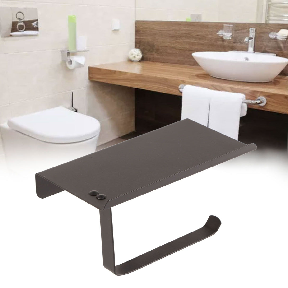 Paper Towel Holder Stainless Steel Punch Free Dual Use Toilet Paper Dispenser for Home Bathroom K6 Black