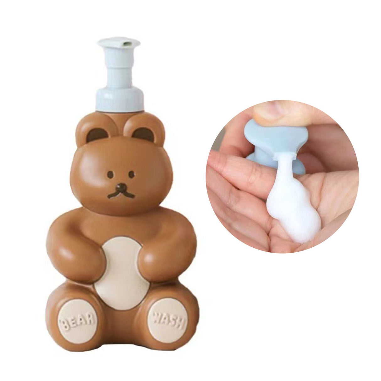 Foam Pump Bottle Cute Bear Shape Large Capacity Foaming Soap Dispenser Bottle for Facial Wash Body Wash Hand Soap Chocolate