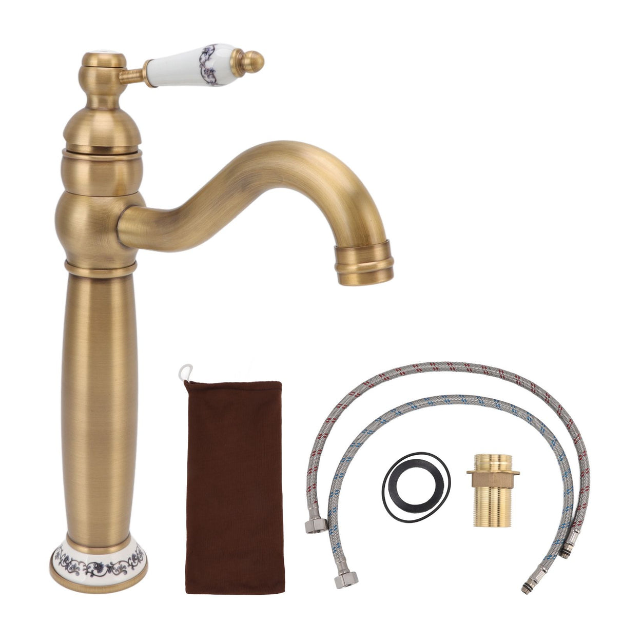 Bathroom Faucet Antique Single Span European Style Brass Basin Mixed Tap for Home Hot Cold Water