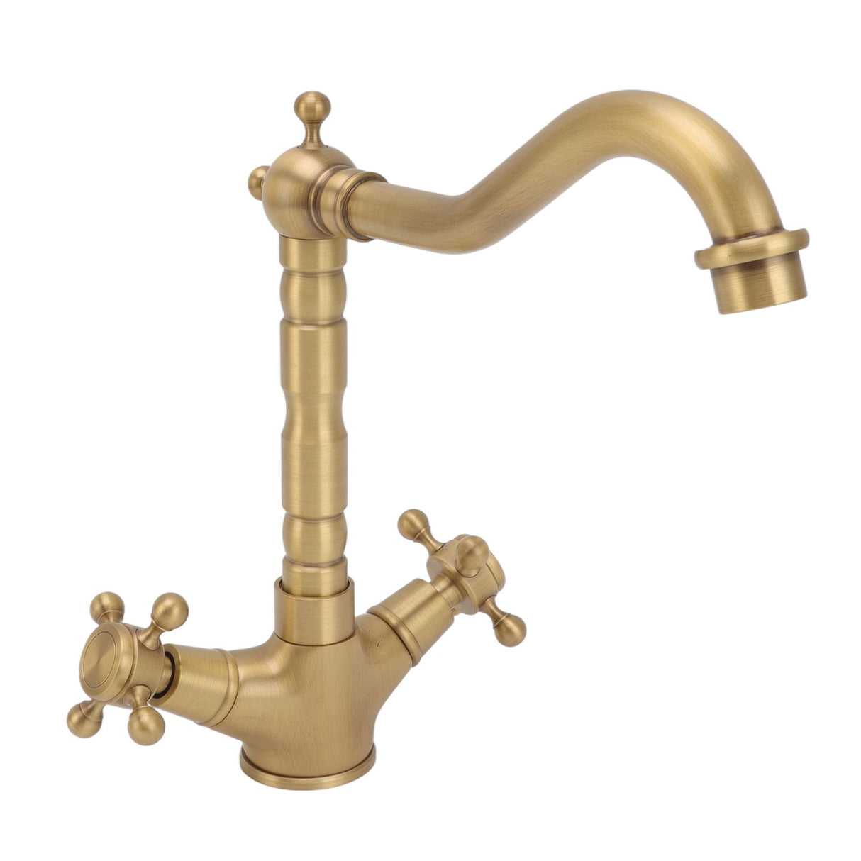 European Antique Brass Bathroom Faucet Double Handle Cross Knob Kitchen Faucet Hot Cold Water Tap