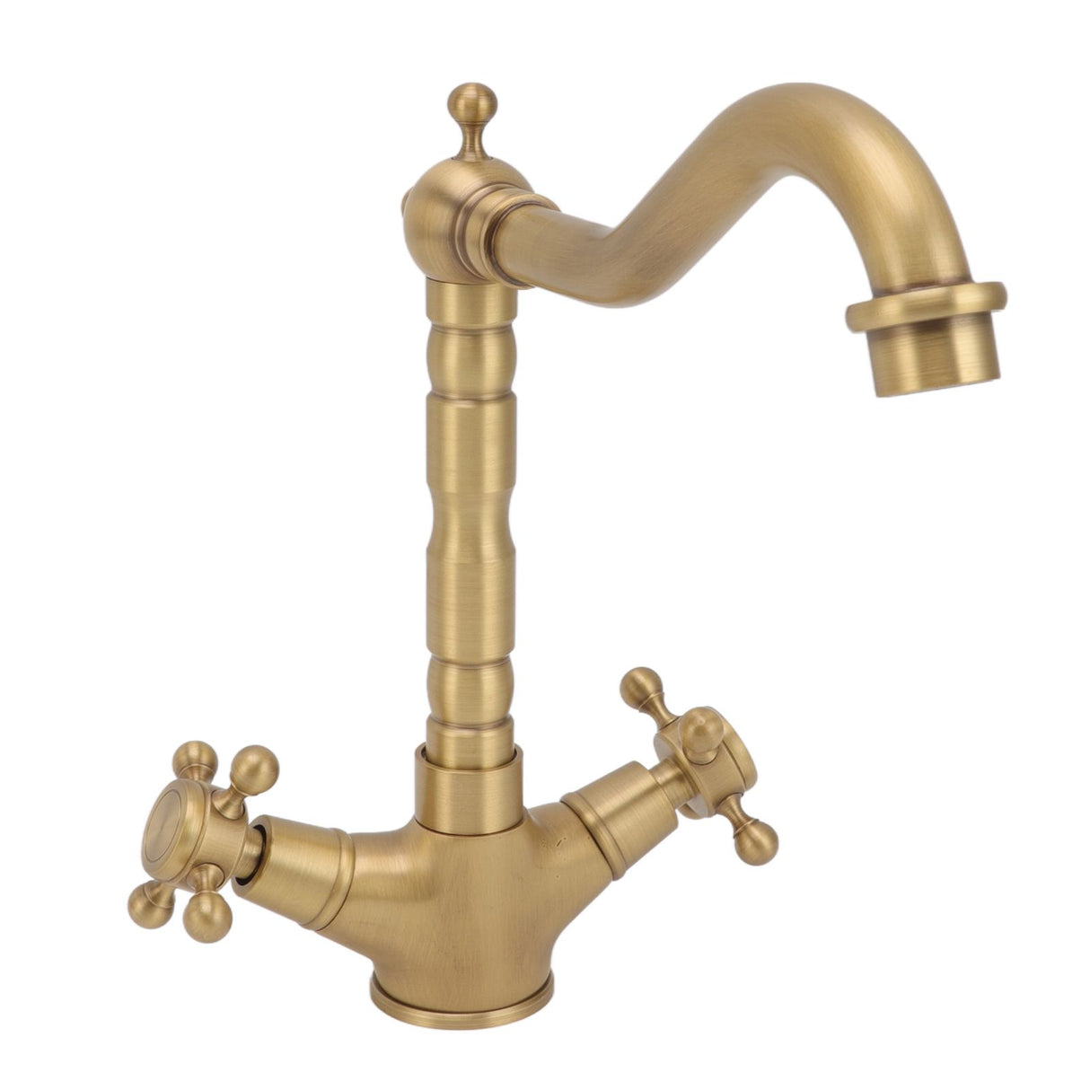European Antique Brass Bathroom Faucet Double Handle Cross Knob Kitchen Faucet Hot Cold Water Tap