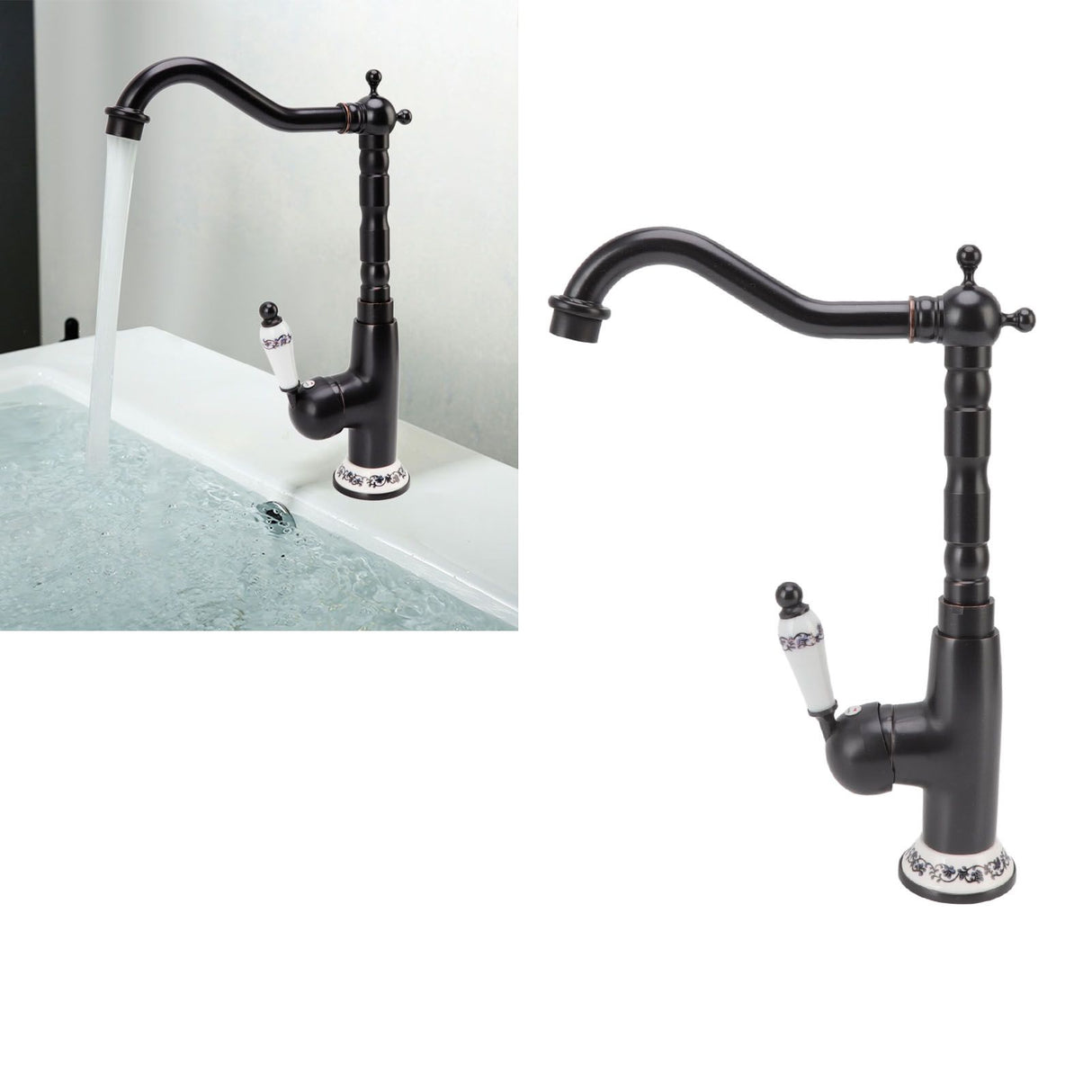 Antique Faucet Retro Style Porcelain Valve Long Spout Sturdy Brass Rotatable Antique Mixer Tap for Bathroom Kitchen
