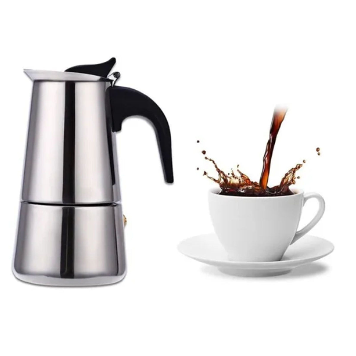 300ML Moka Pot Stainless Steel Italian Ergonomic Design Insulated Coffee Pot for Home