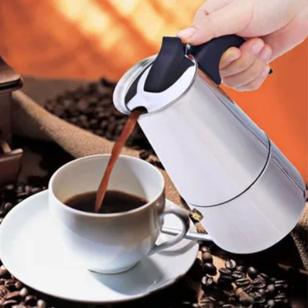 300ML Moka Pot Stainless Steel Italian Ergonomic Design Insulated Coffee Pot for Home