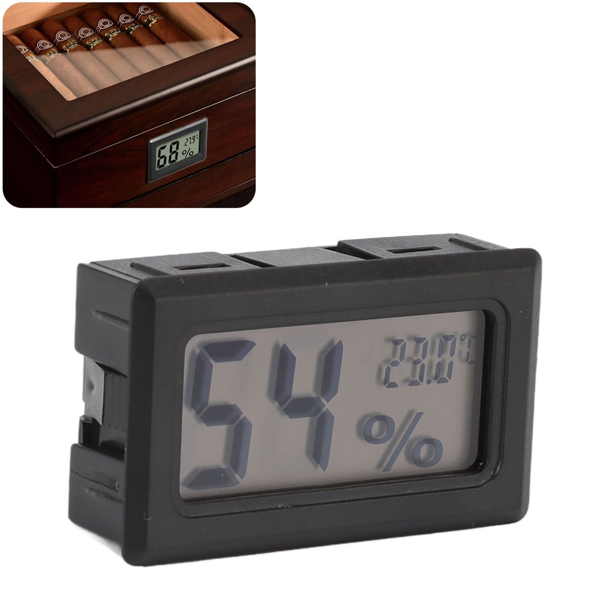 Thermometer Hygrometer Black LCD HD Digital Display Embedded Electronic Temperature Humidity Meter for Locker Cigar Box