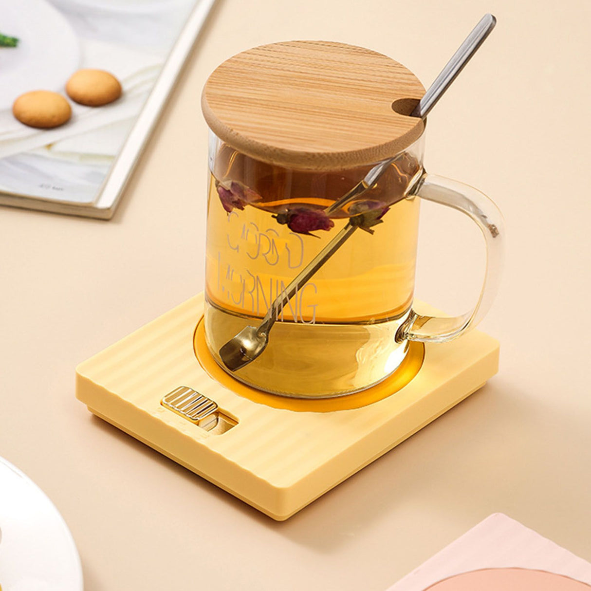 Mug Warmer 2 Temperature 2 Modes Adjustable Constant Temperature USB Beverage Warmer For Egg Cake Wet Towels 220V Yellow