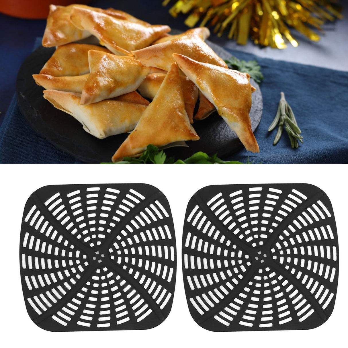 2pcs Fryer Reusable Silicone Fryer Liner Scratch Resistant Silicone Liner Mat for Ninja Foodi AG301 Fryer Black
