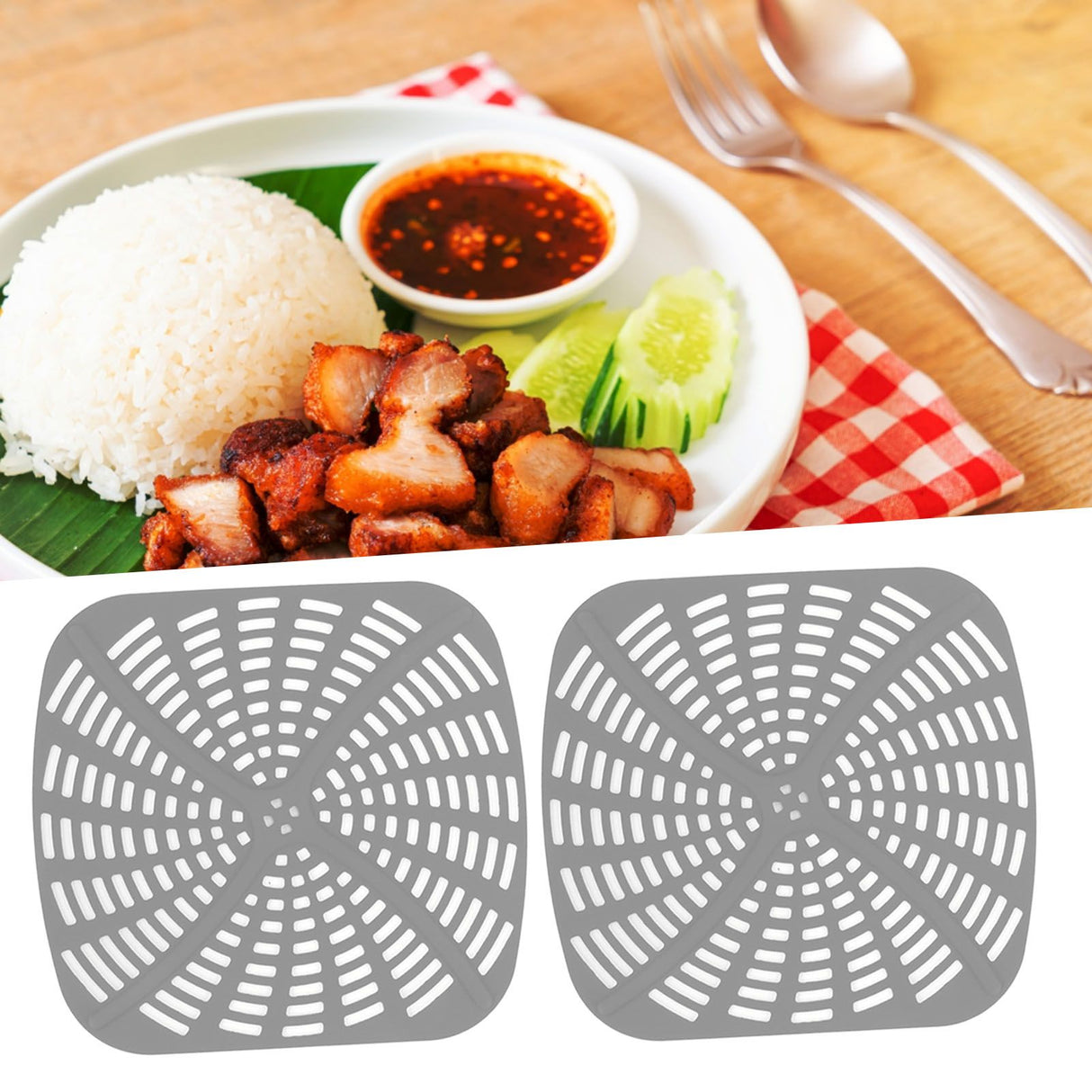 2pcs Fryer Reusable Silicone Fryer Liner Scratch Resistant Silicone Liner Mat for Ninja Foodi AG301 Fryer Grey