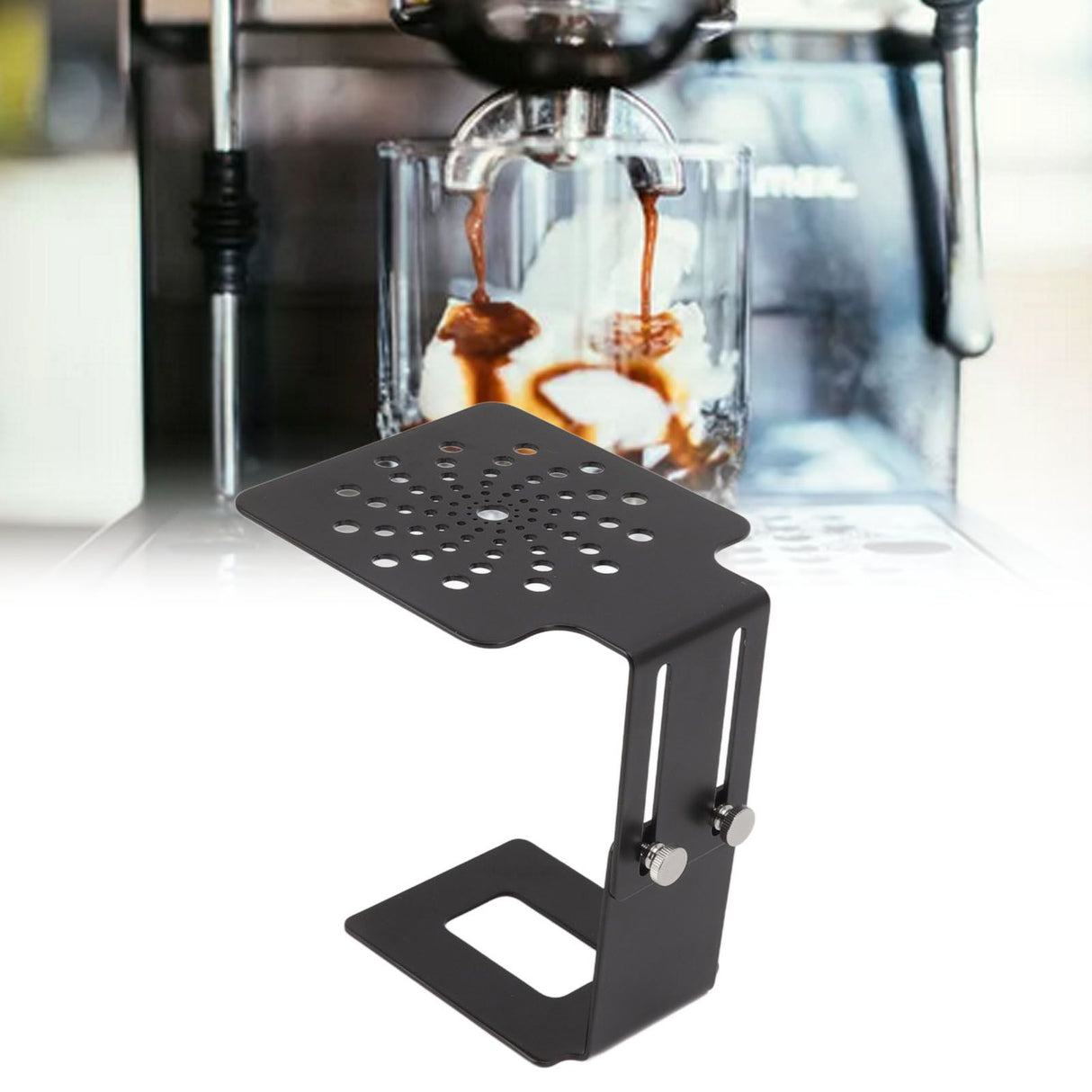 Coffee Machine Scale Rack Stainless Steel Height Adjustable Leakage Design Coffee Electronic Weighing Rack for Home Bar Black