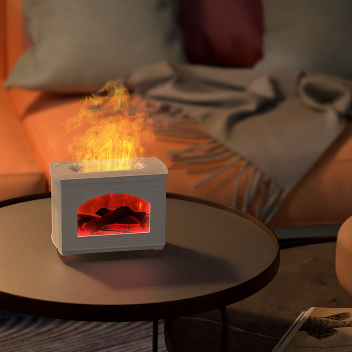 270ml Mist Humidifier Simulated Fireplace Design Power Off Protection Fire Diffuser for Home White