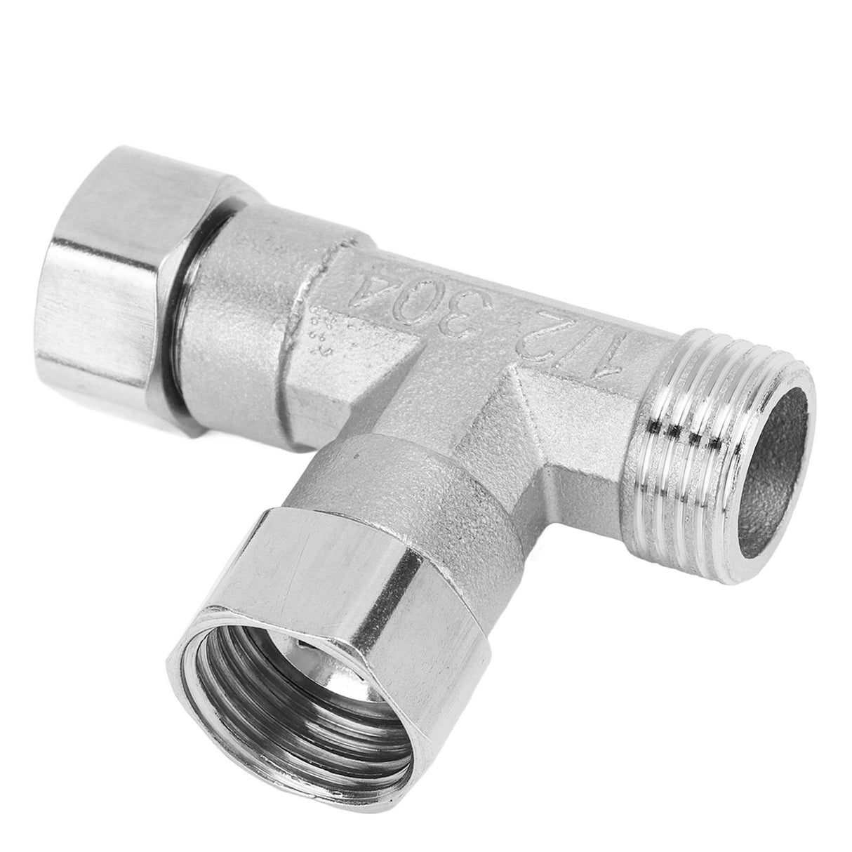Pipe Fitting 3 Way Tee 304 Stainless Steel Hose Connector Pipeline Adapter G1/2 for Water Air 2 Female Thread Joint and 1 Male Thread Joint