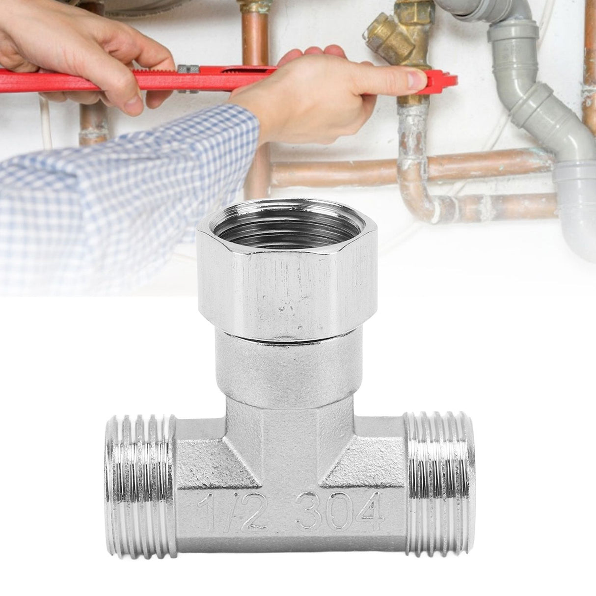 Pipe Fitting 3 Way Tee 304 Stainless Steel Hose Connector Pipeline Adapter G1/2 for Water Air Middle Female Thread