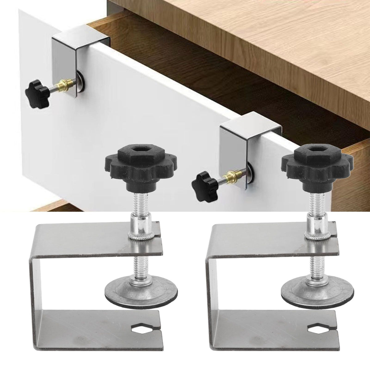 2pcs Drawer Front Installation Fixing Clamp Professional Easy Adjustment Drawer Front Mounting Clips for Woodworking