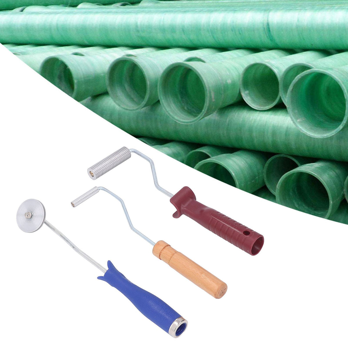 3Pcs Fiberglass Roller Tools Kit Aluminum Alloy Fiberglass Resin Laminating Bubble Roller Set for Tub Shower Bathtub Boat Repair
