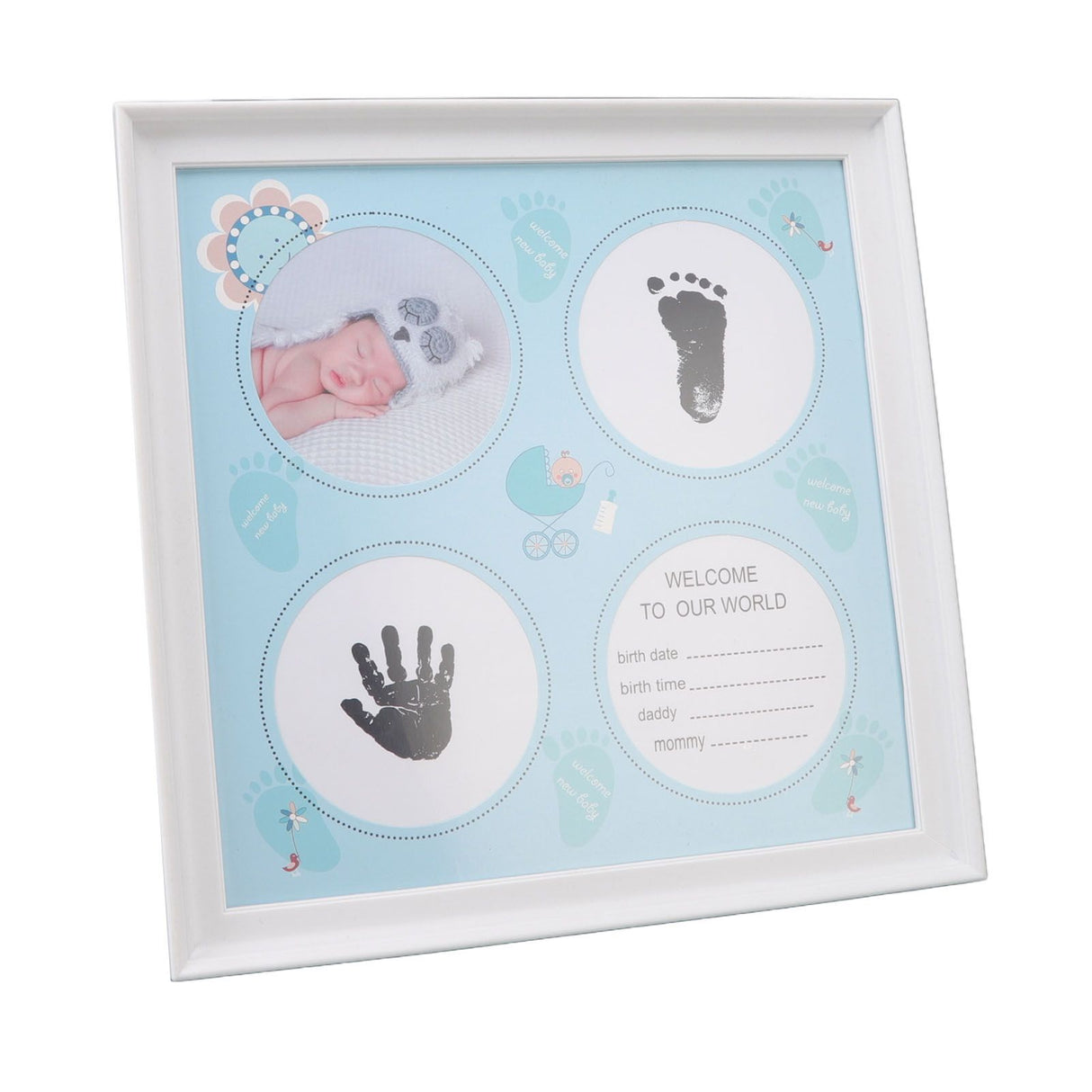Baby Handprint Footprint Kit for Newborn Boys Girls Wear Resistant Plastic Density Board Baby Print Frame Kit for Display Blue
