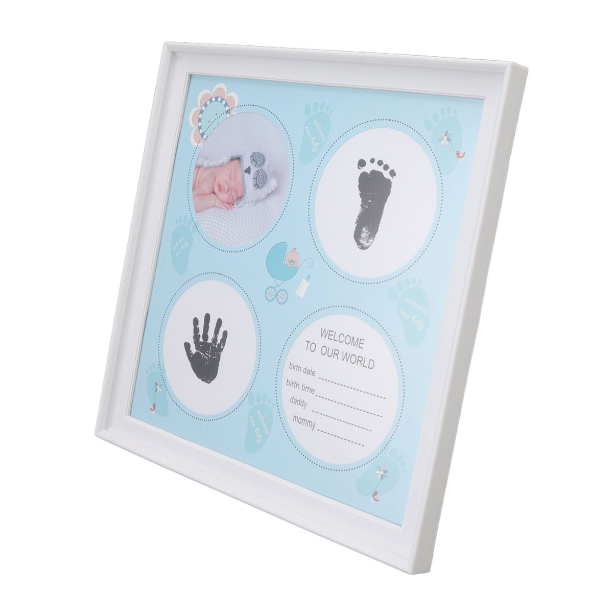 Baby Handprint Footprint Kit for Newborn Boys Girls Wear Resistant Plastic Density Board Baby Print Frame Kit for Display Blue