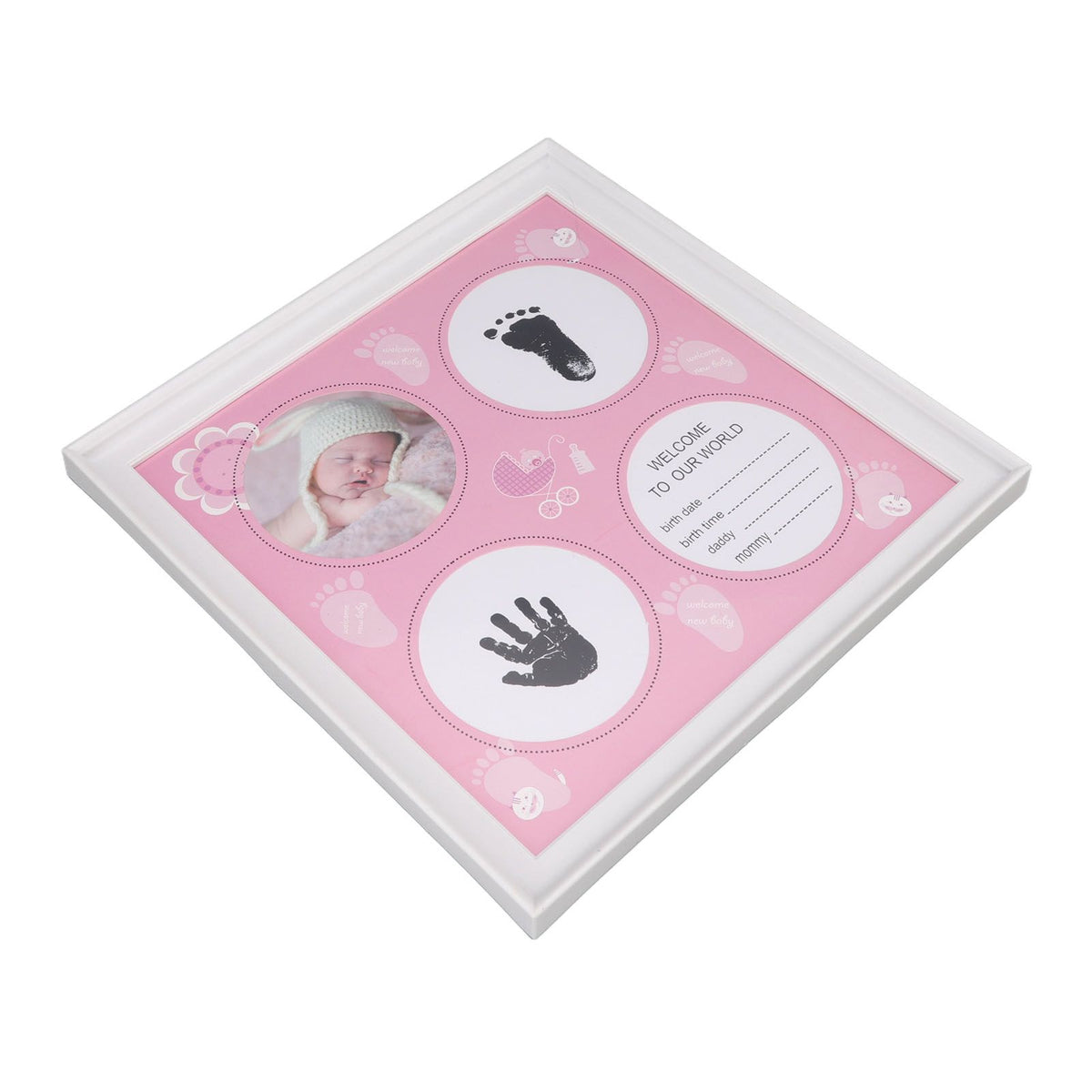 Baby Handprint Footprint Kit for Newborn Boys Girls Wear Resistant Plastic Density Board Baby Print Frame Kit for Display Pink
