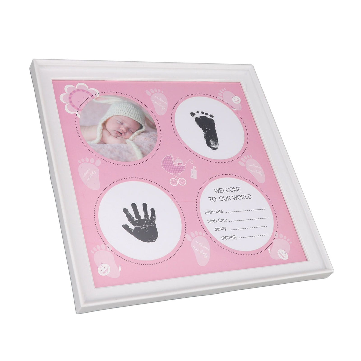 Baby Handprint Footprint Kit for Newborn Boys Girls Wear Resistant Plastic Density Board Baby Print Frame Kit for Display Pink