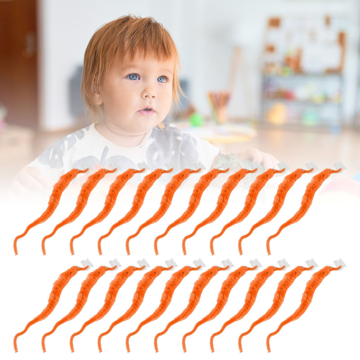 20 Pcs Furry Worm Soft Touch Plush Material Cute Style DIY Compact Portable Fuzzy Worms for Party Orange