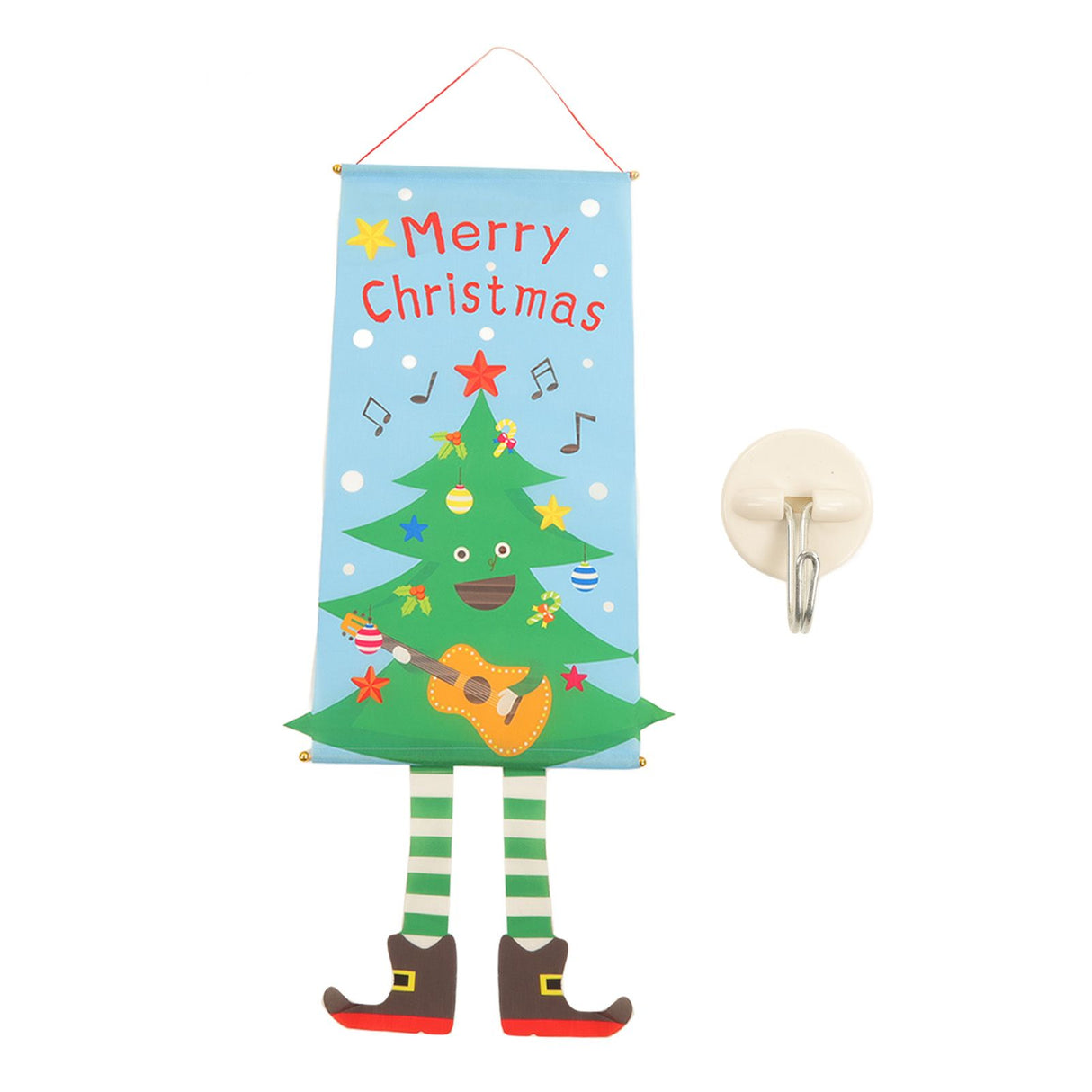 Christmas Flags Ornament Christmas Tree Designed Bamboo and Cloth Christmas Hanging Sign for Door Home