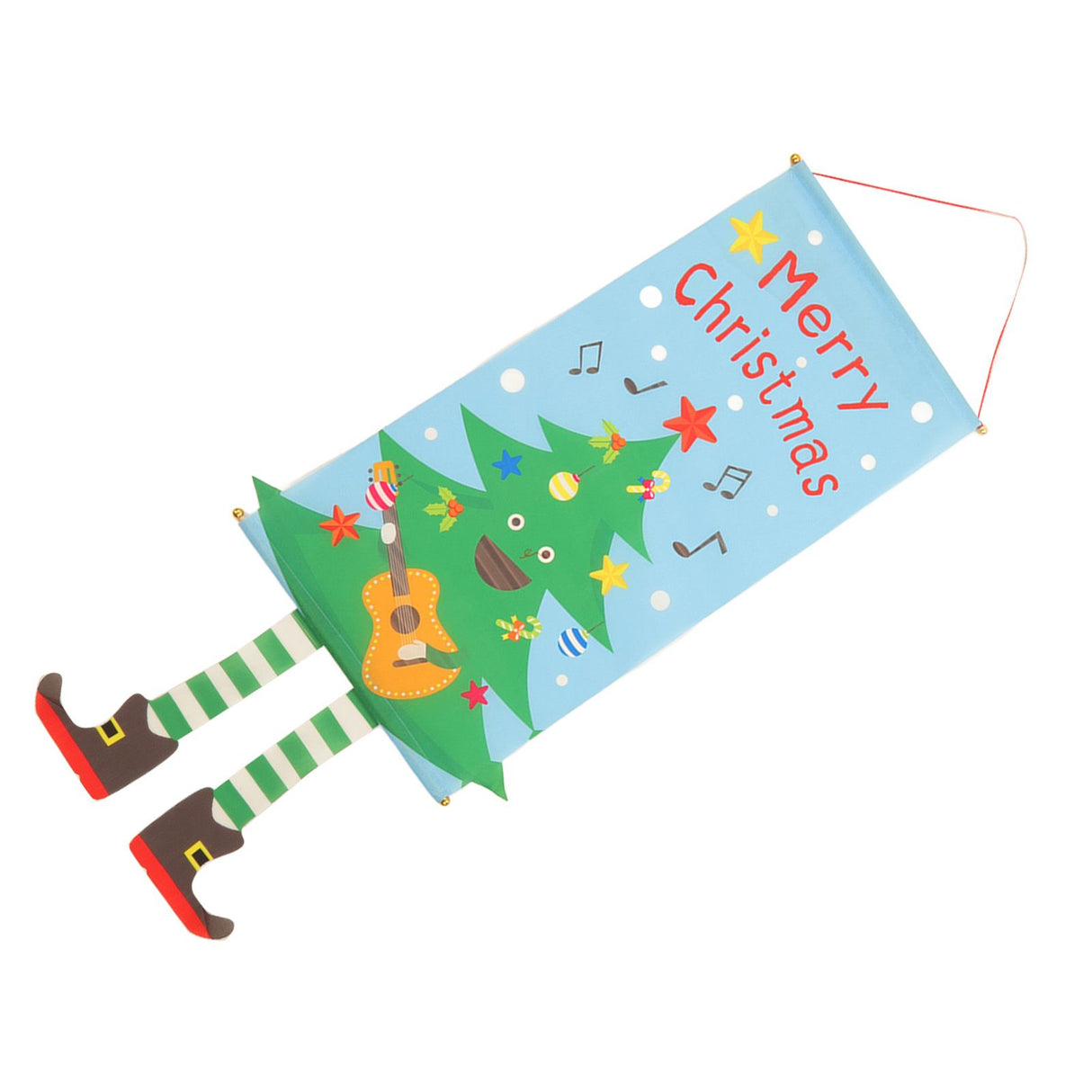 Christmas Flags Ornament Christmas Tree Designed Bamboo and Cloth Christmas Hanging Sign for Door Home
