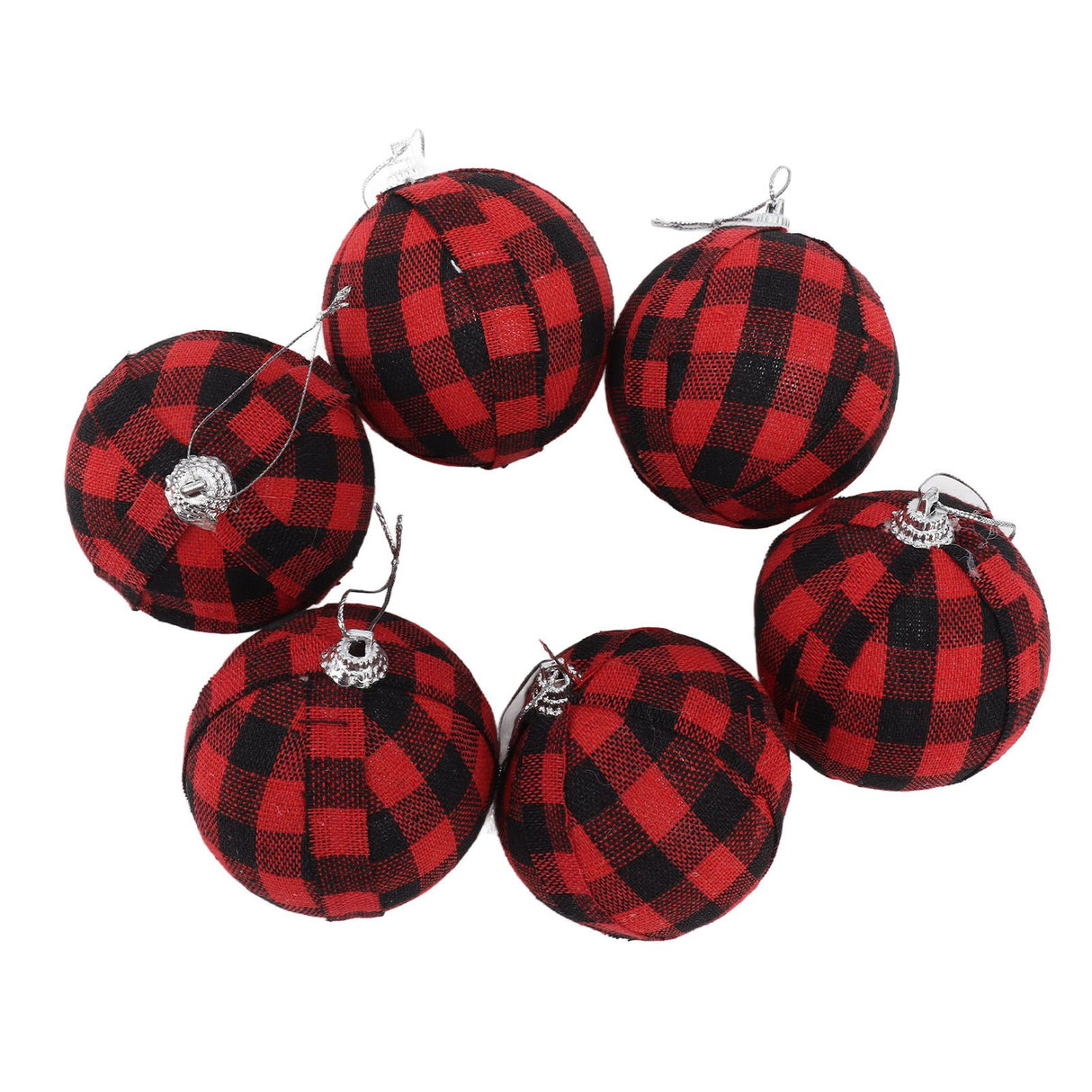 6Pcs 70mm 2.76 Inch Christmas Ornaments Balls Christmas Tree Decoration Balls New Year's Decor Red and Black Check