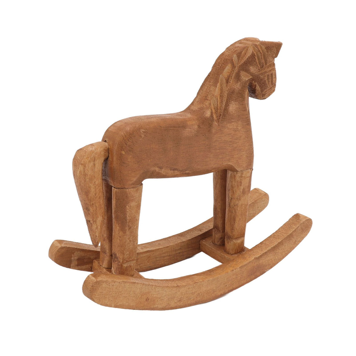 Wooden Rocking Horse Ancient Lucky Hand Carved Trojan Horse Table Decoration for Home Hall Office Bedroom