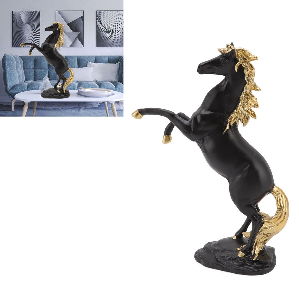Horse Sculpture Ornament Decorative Auspicious Wealth Craft Resin Standing Horse Statue for Cabinet Living Room Office