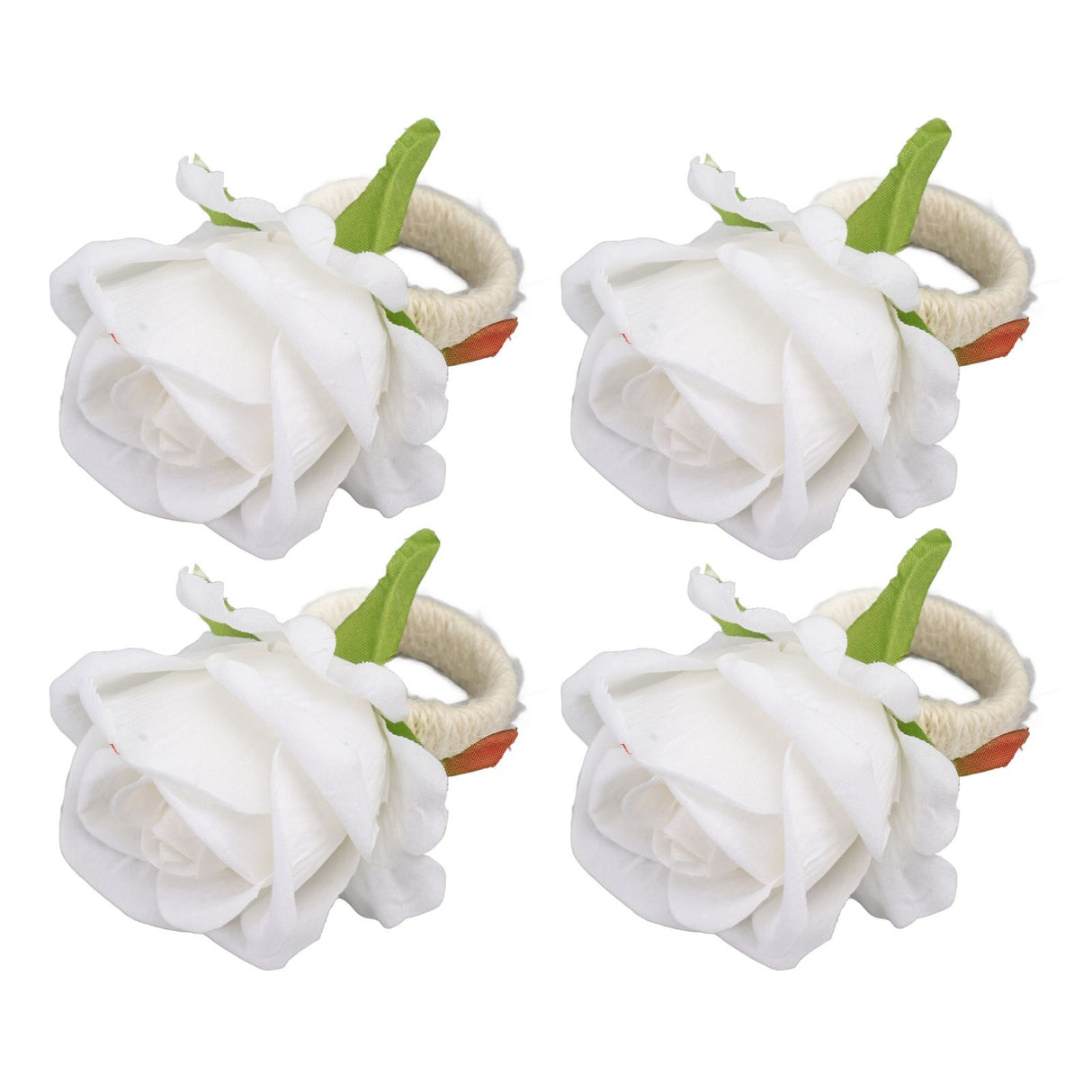 4PCS Rose Napkin Ring Simulated Plastic Reusable Vine Design Napkin Holder Ring for Restaurant White
